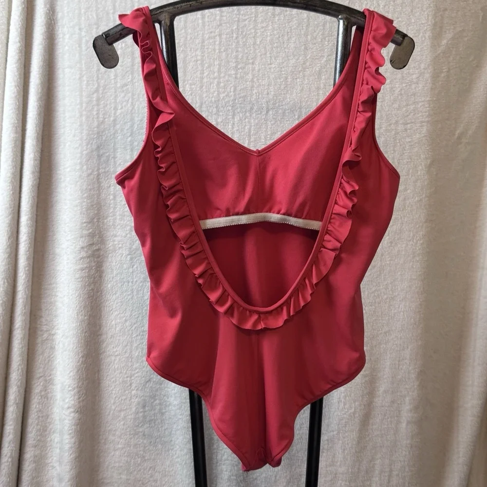 Polo Ralph Lauren Ruffle Back One-Piece Swimsuit Guava Sz‎ M
